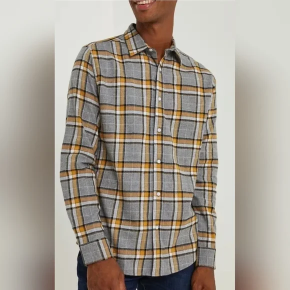 Matalan Easy Grey & Ochre Check Shirt Size M - Picture 2 of 6